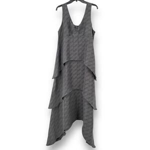 Geren Ford Tiered Lagenlook Artsy Maxi Dfress Gray Print Womens Size Large